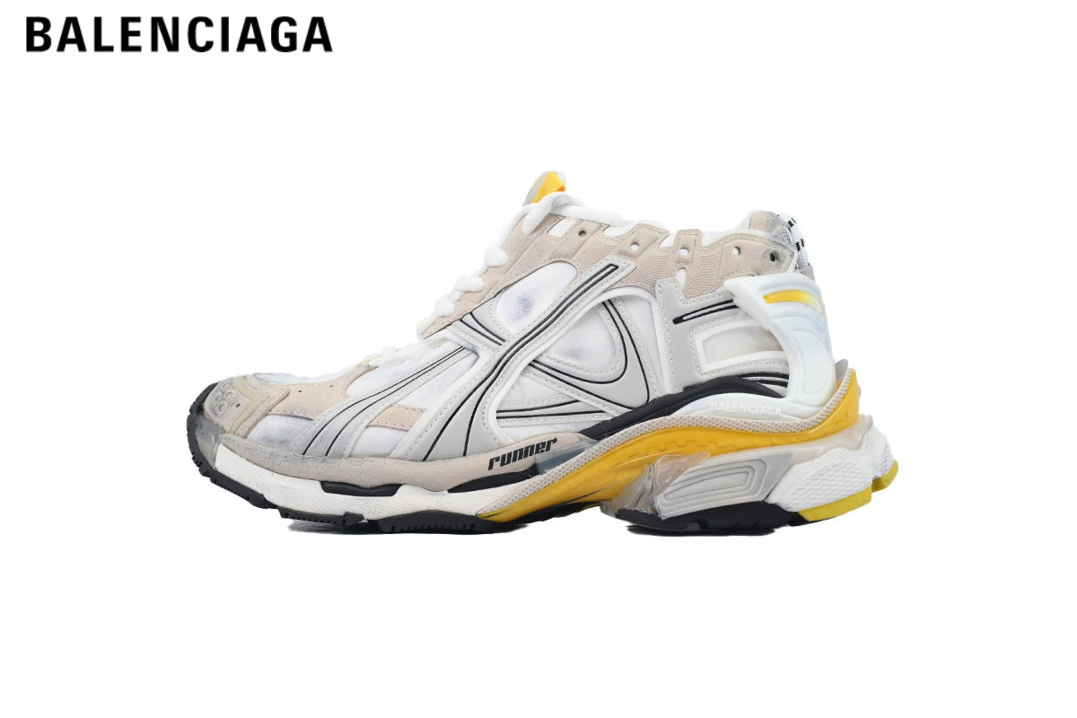 Balenciaga Runner men's shoes  women sneakers — White / Beige / Yellow