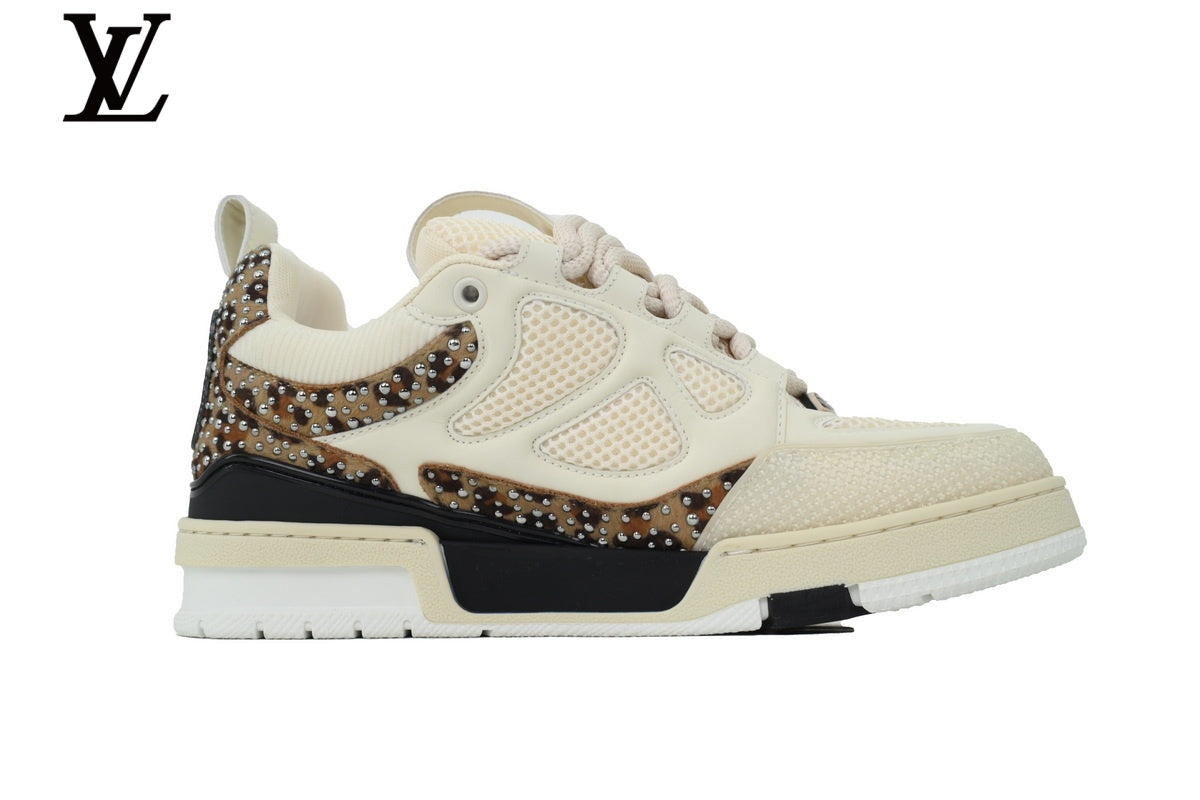 Louis Vuitton Skate shoes for man  women Sneaker – Cream Leopard & Rhinestone