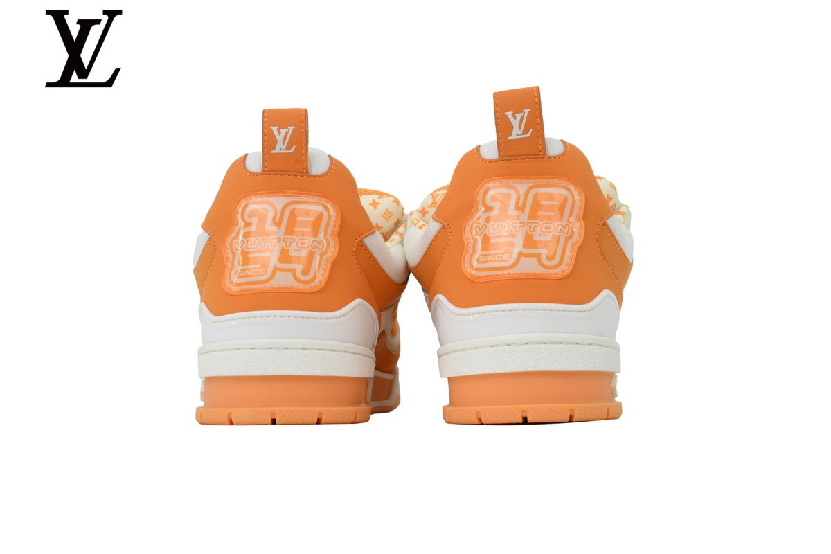 Louis Vuitton Trainer  shoes for man  women Sneaker – Orange & White Mesh & Leather