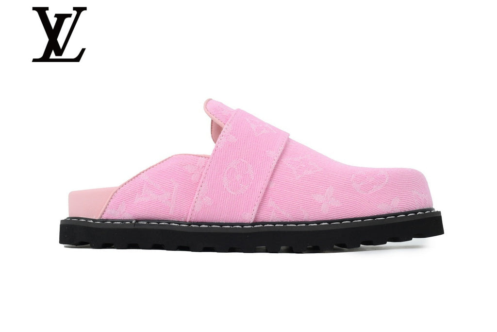 louis vuitton shoes for man  women sneakers Pink Monogram-Pattern Denim Mules | Sizes 35–46
