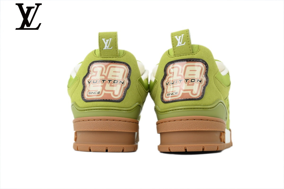 Louis Vuitton Trainer  shoes for man  women Sneaker – Olive Green Suede & Mesh with Gum Sole