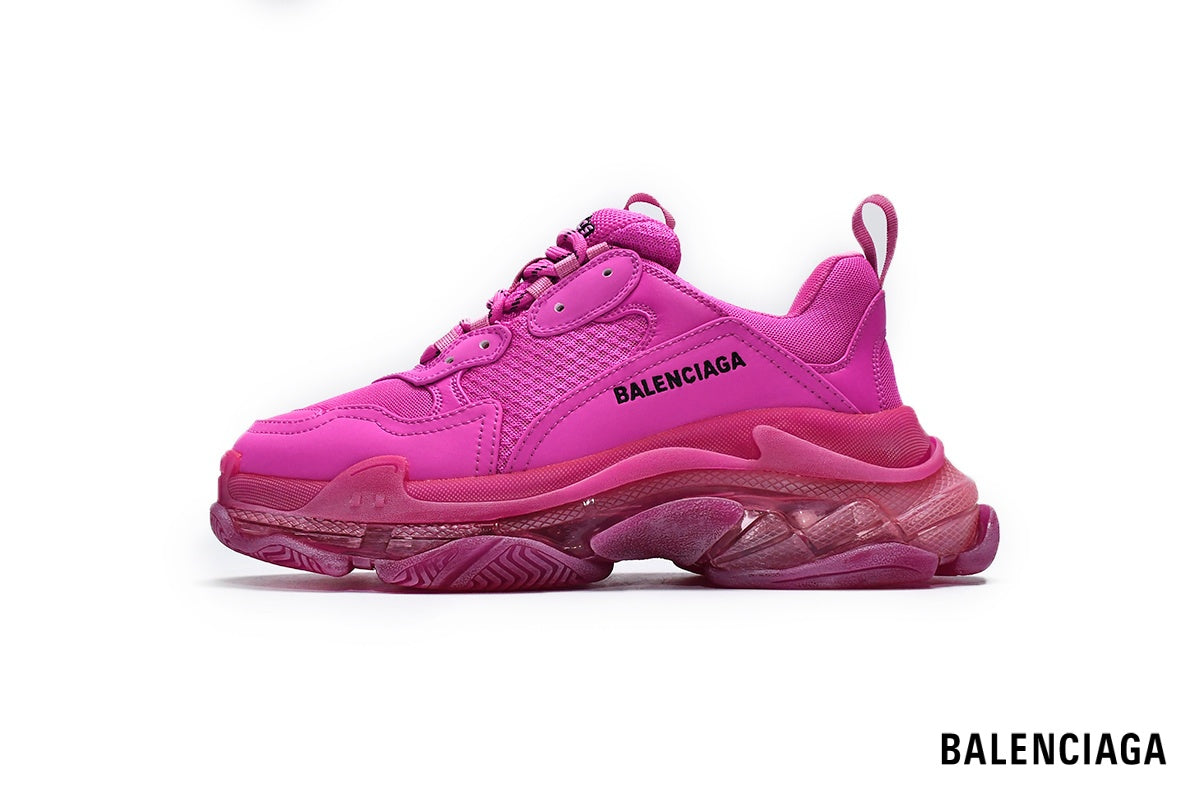 Balenciaga Triple S men's shoes  women sneakers – Fuchsia & Clear Sole