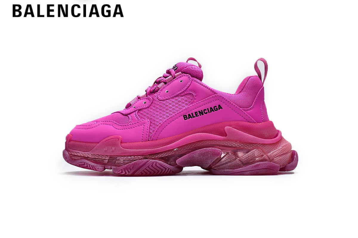 Balenciaga Triple S men's shoes  women sneakers — Hot Pink, Clear Sole