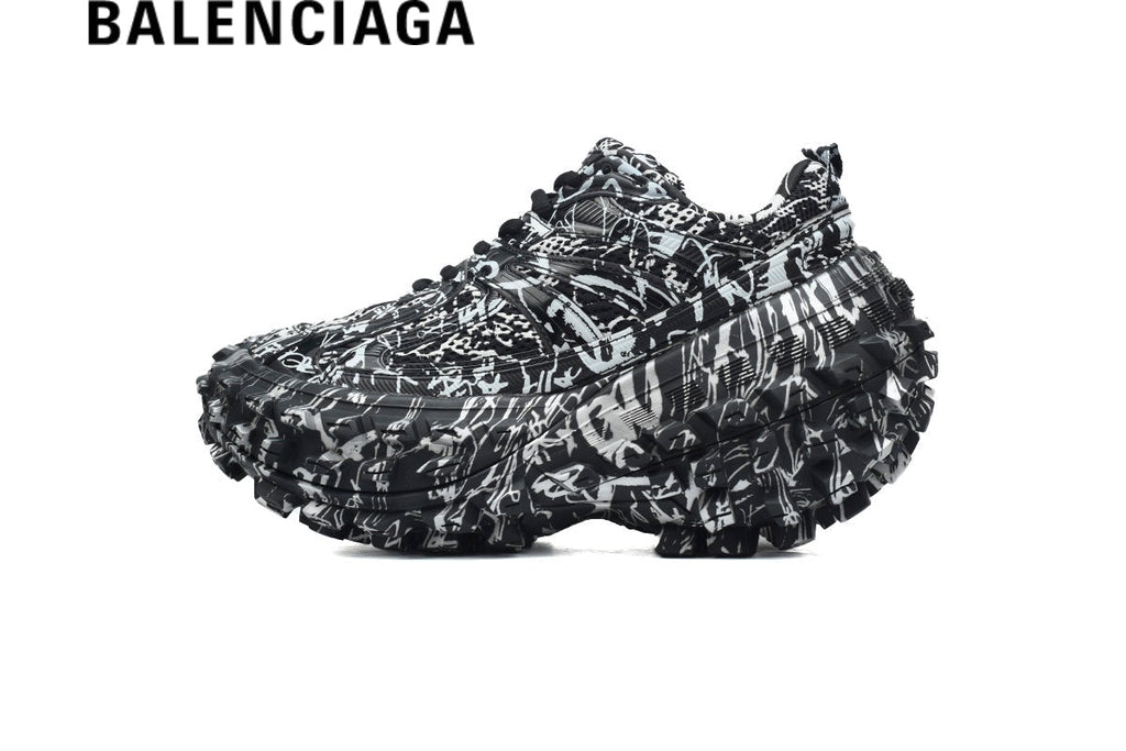 Balenciaga Graffiti Defender Sneakers in Black and White