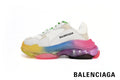Balenciaga Triple S  men's shoes  women sneakers– White, Rainbow & Clear Sole
