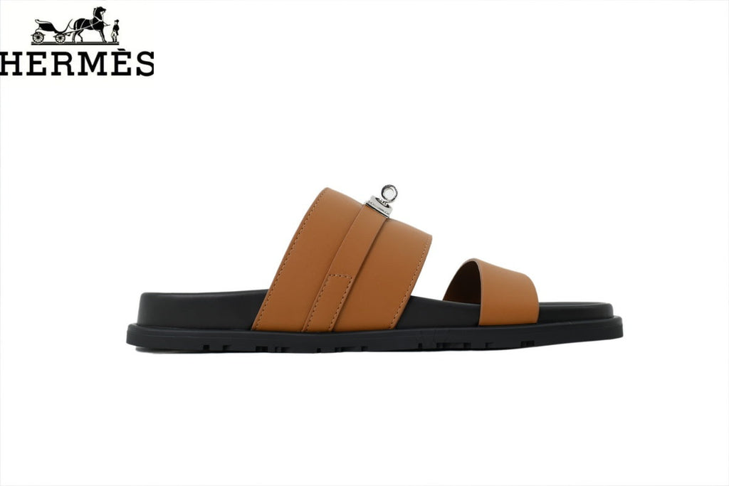 hermes womens shoes men sneaker  Loro Piana Brown Suede Cross Strap Slide Sandal