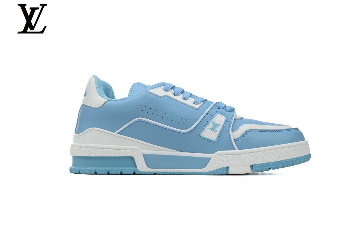 Louis Vuitton LV shoes for man  women Trainer Sneaker – Light Blue & White