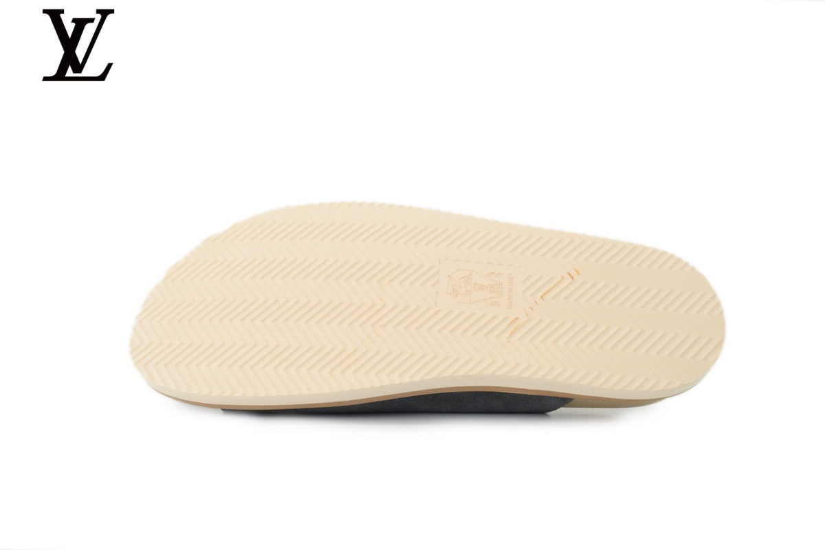 Louis Vuitton shoes for man  women Slide Sandal in Grey-Blue Suede with Double Gold Buckle