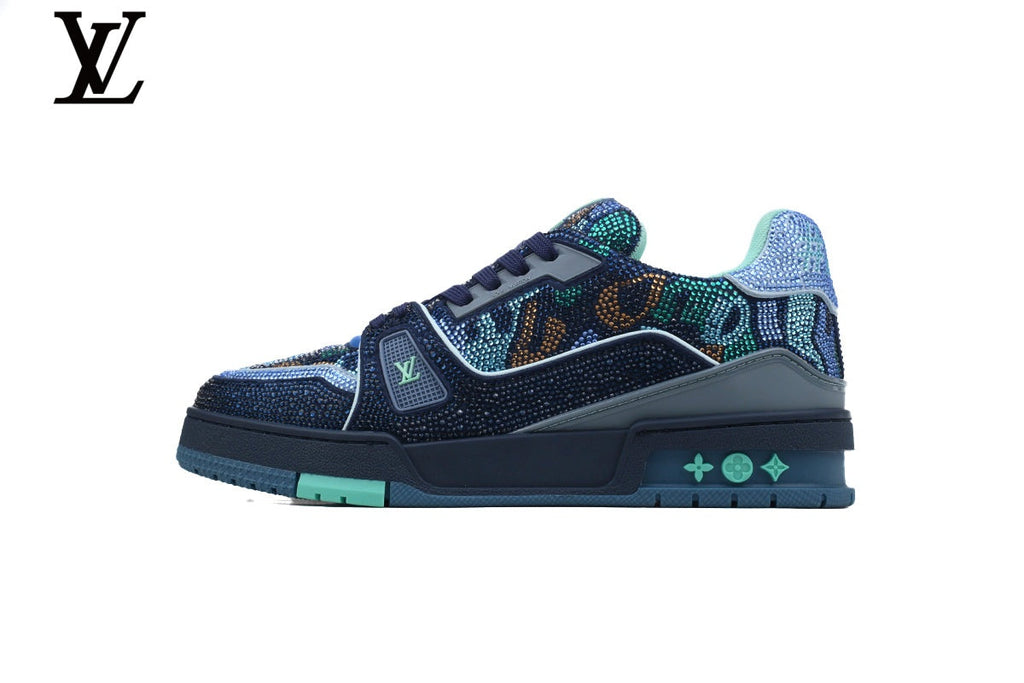 Louis Vuitton Trainer  shoes for man  women Sneaker – Navy Multicolor Crystal