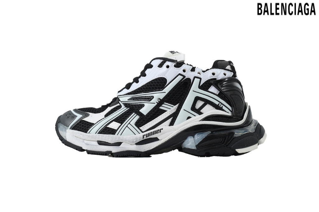 Balenciaga Runner men's shoes  women sneakers – Black & White