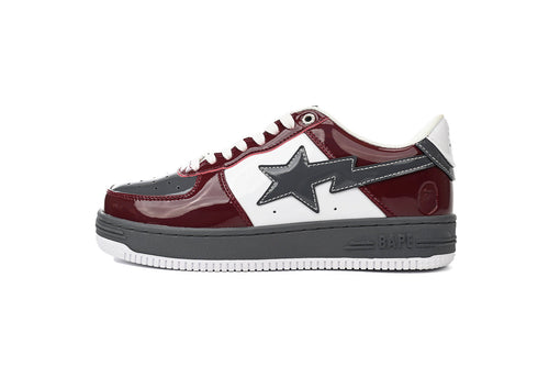 A BATHING APE BAPE STA Glossy Burgundy & Grey Sneakers | Women's & Men's Skate-Inspired Shoes