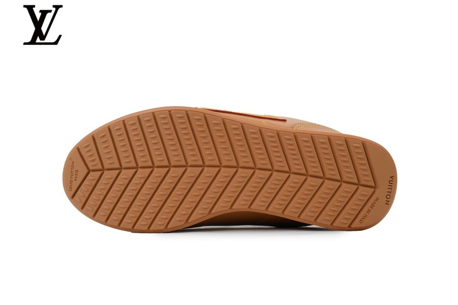 Louis Vuitton Low Top Sneaker in Tan Smooth Leather with Embossed Logo