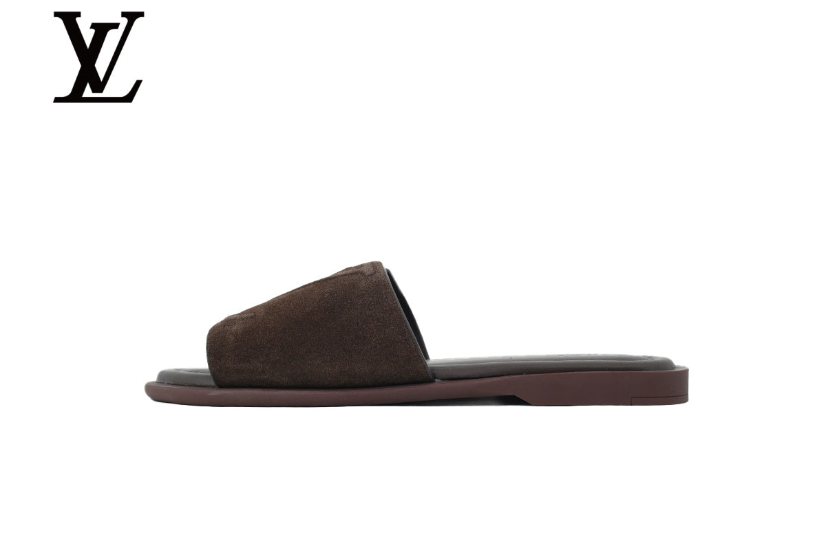 louis vuitton shoes for man  women Dark Brown Suede-Look Slides | Sizes 35–46