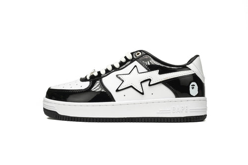 A BATHING APE BAPE STA Glossy Black & White Sneakers | Women's & Men's Skate-Inspired Shoes