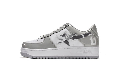 A BATHING APE BAPE STA Silver & White Camo-Star Sneakers | Women's & Men's Skate-Inspired Shoes