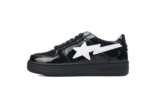 A BATHING APE BAPE STA Glossy Black & White-Star Sneakers | Women's & Men's Skate-Inspired Shoes