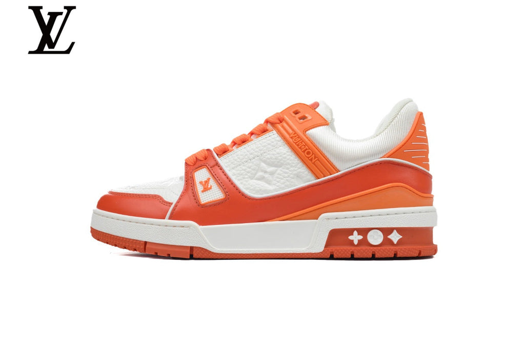 Louis Vuitton Trainer shoes for man  women Leather Sneakers - Orange and White