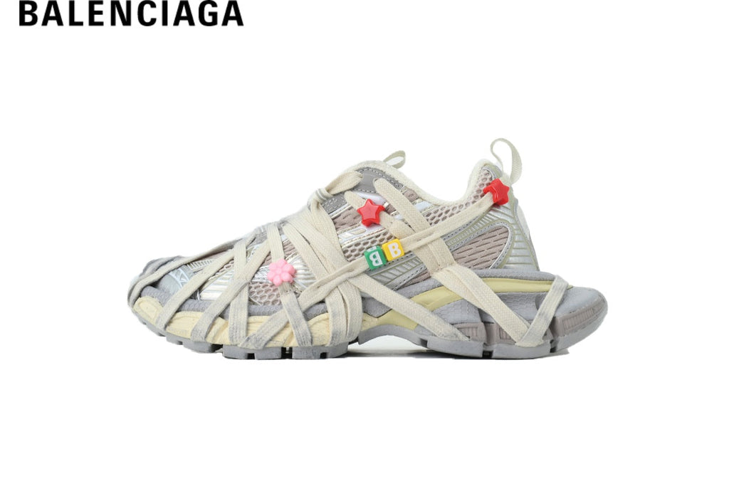Balenciaga Track men's shoes  women sneakers- Beige with Multi Charms