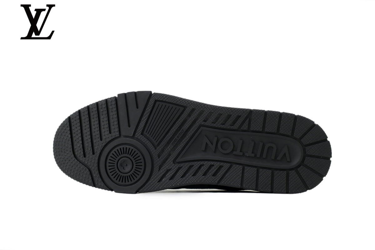 Louis Vuitton Trainer shoes for man  women Sneaker – All-Black Leather with Rhinestone Embellishment