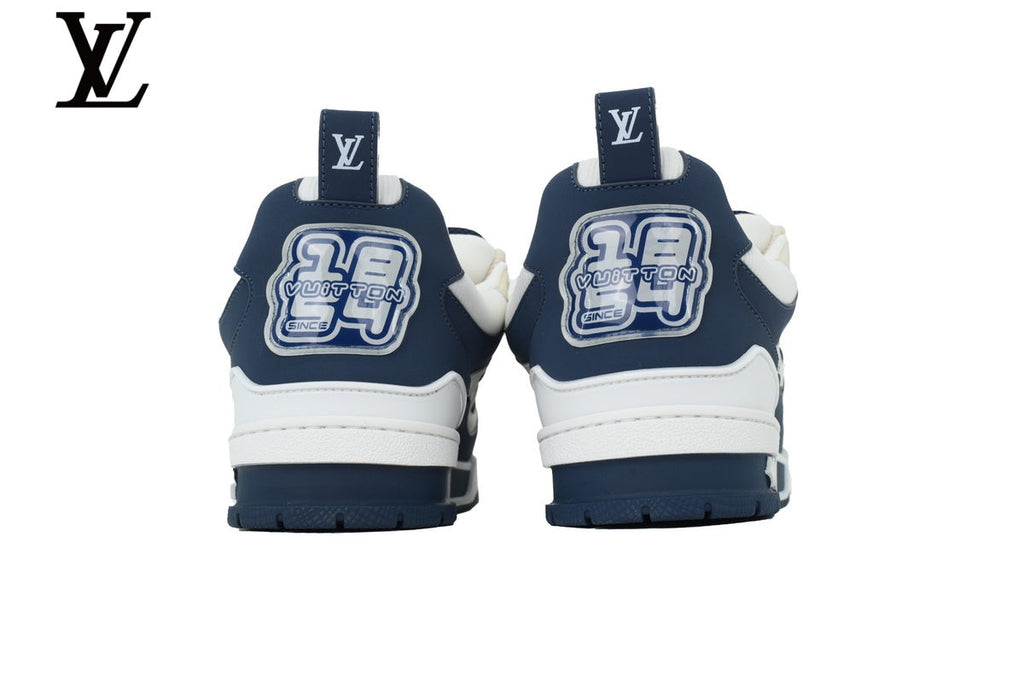 Louis Vuitton Trainer  shoes for man  women Sneaker – Navy Blue & Off-White Mesh & Leather