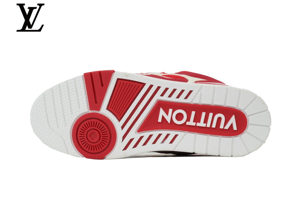 Louis Vuitton Trainer  shoes for man  women Sneaker – Red & White Mesh & Leather