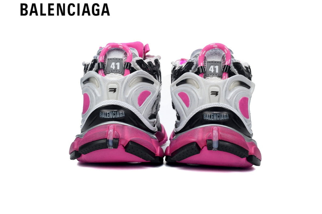 Balenciaga Runner men's shoes  women sneakers— Silver Mesh, Black & Pink Synthetic Overlays