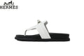 Hermès female slides White Leather Flip-Flop Slide with Metal Buckle