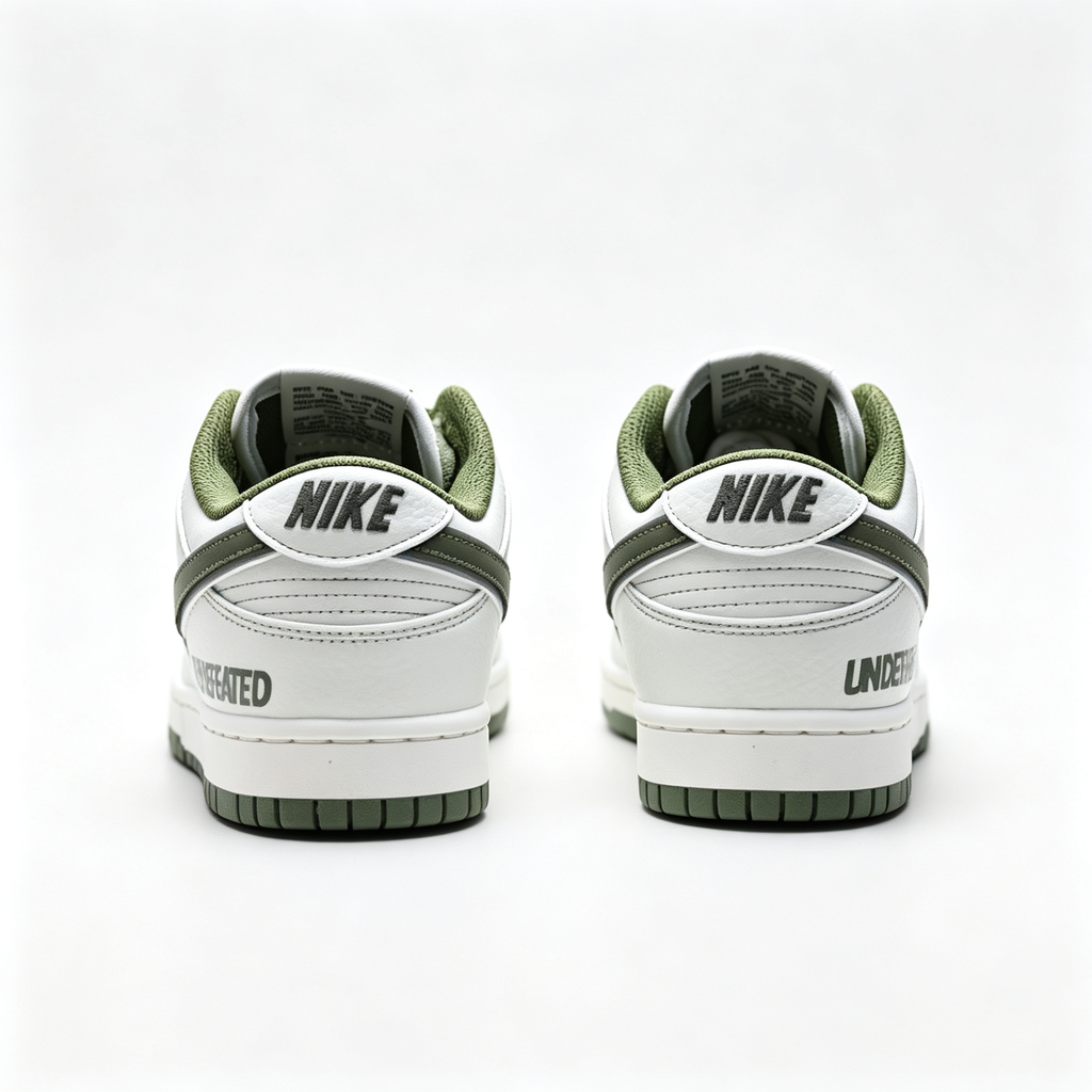 Nike Dunk Low — White / Olive Green Swoosh / Leather